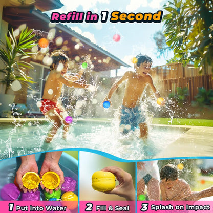 12Pcs Reusable Water Balloons, Pool Toys for Boys and Girls, Beach Outdoor Activities Water Toys for Kids Ages 3-12, Summer Water Toy for Boys and Girls
