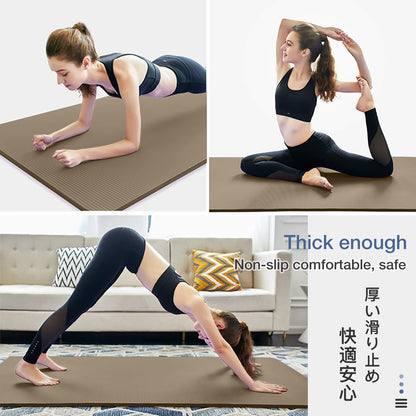 Gruper Thick Yoga Mat Non Slip, Large Size 72" L x 32" W x 0.6" TH, Premium Exercise & Fitness Mat with Carrying Strap and Bag, Workout Mats for Home (Brown, 0.6 * 32 * 72 Inches)