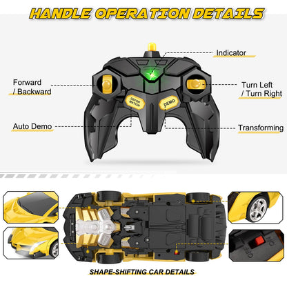 Britik Toys for Kids 3-8 Year Old: Transforming Remote Control Car Toys Gifts for Boys Age 3 4 5 6 7 8 Birthday Presents Toy for Toddler Transformable 2 in 1 Robot RC Car Toy 360° Rotating-Yellow