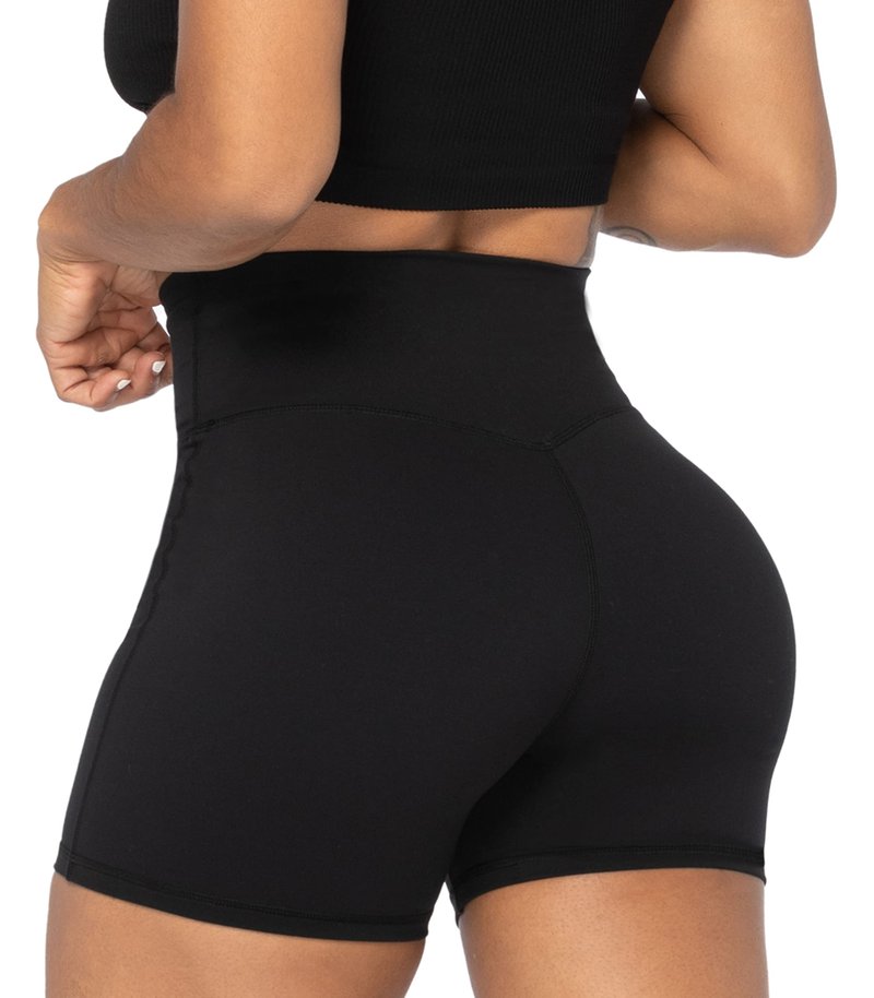 Sunzel Sunzfly Crossover Biker Shorts for Women, V Criss Cross High Waist Yoga Workout Gym Shorts with Tummy Control 4" Black Medium