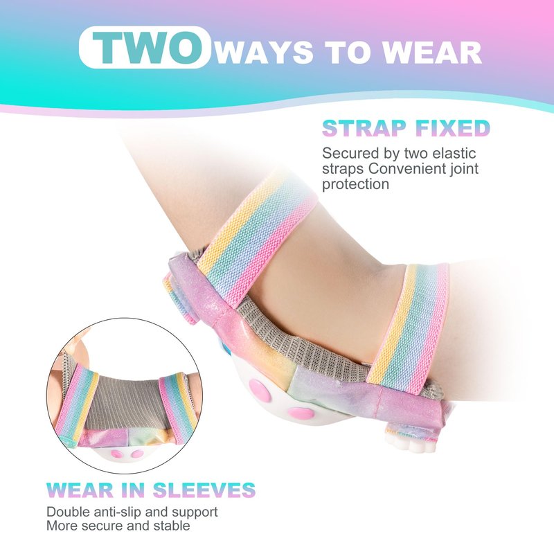 SULIFEEL Rainbow Unicorn Knee Pads for Kids Knee Elbow Pads Wrist Guards with Drawstring Bag Adjustable Protective Gear Set for Girls Roller Skating Bike Cycling Skateboard Scooter Dazzling Small