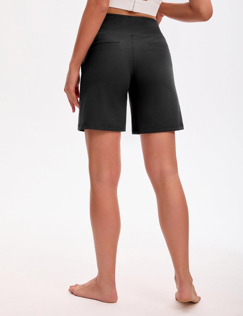 VOOVEEYA Women's Bermuda Shorts 7" High Waisted Athletic Long Shorts with Pockets for Running Yoga Casual（7" Black M）