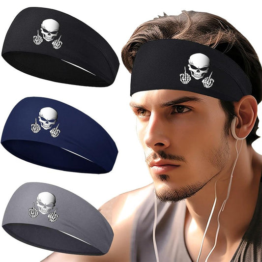 Mens Headbands Sweat Bands 3 Pcs Sweatbands for Men Women Sport Workout Cooling Headbands for Men Running Head Band Hair Band Skull Non Slip Men's Headband for Sweat Yoga Gym Tennis Skateboard Gifts