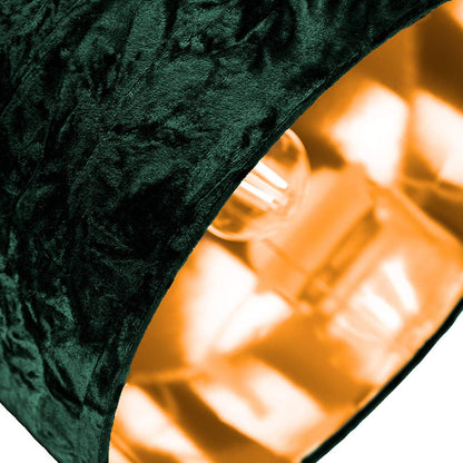 Modern and On-Trend Forest Green Crushed Velvet Fabric 12" Table or Pendant Circular Drum Lampshade with Shiny Copper Inner - 60watt Maximum | Perfect for Residential or Commercial by Happy Homewares