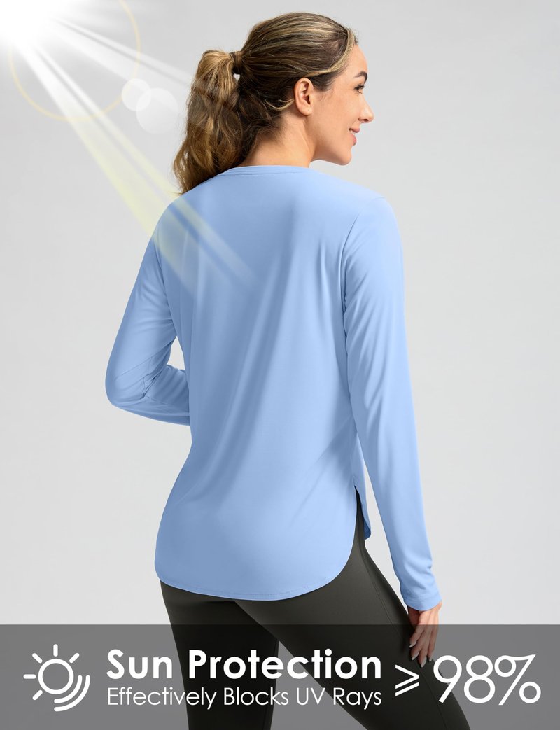 Women's Sun Shirts UPF 50+ Long Sleeve UV Protection Shirt Lightweight Quick Dry Workout Hiking Tops for Women(Haze Blue,XXXL)