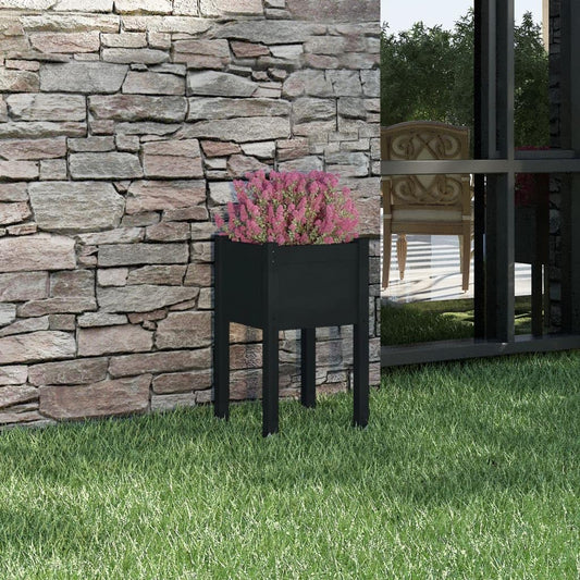 Yisssmeng Rustic Black Square Garden Planter 15.7" Solid Pinewood Outdoor Box with Matte Finish for Balcony Patio Vegetable Flower Herb