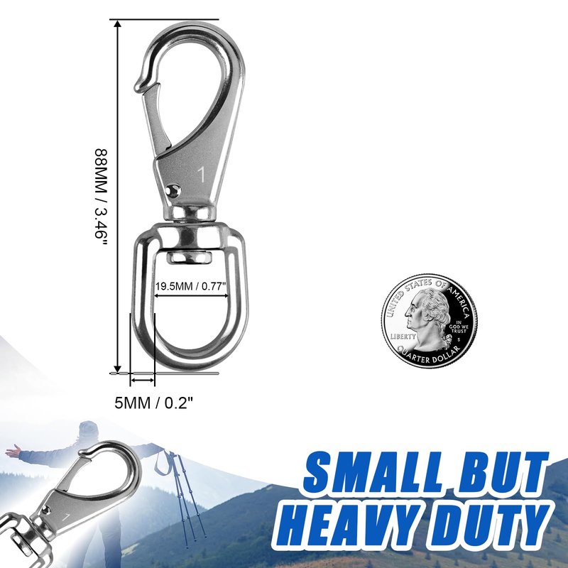KINLINK 304 Stainless Steel Swivel Snap Hooks, 2 Pack 3.5 Inch Flag Pole Clips, Heavy Duty Spring Snap Hooks for Flagpole Rope, Dog Leash, Keychain, Boat Anchor Rope, Bird Feeder