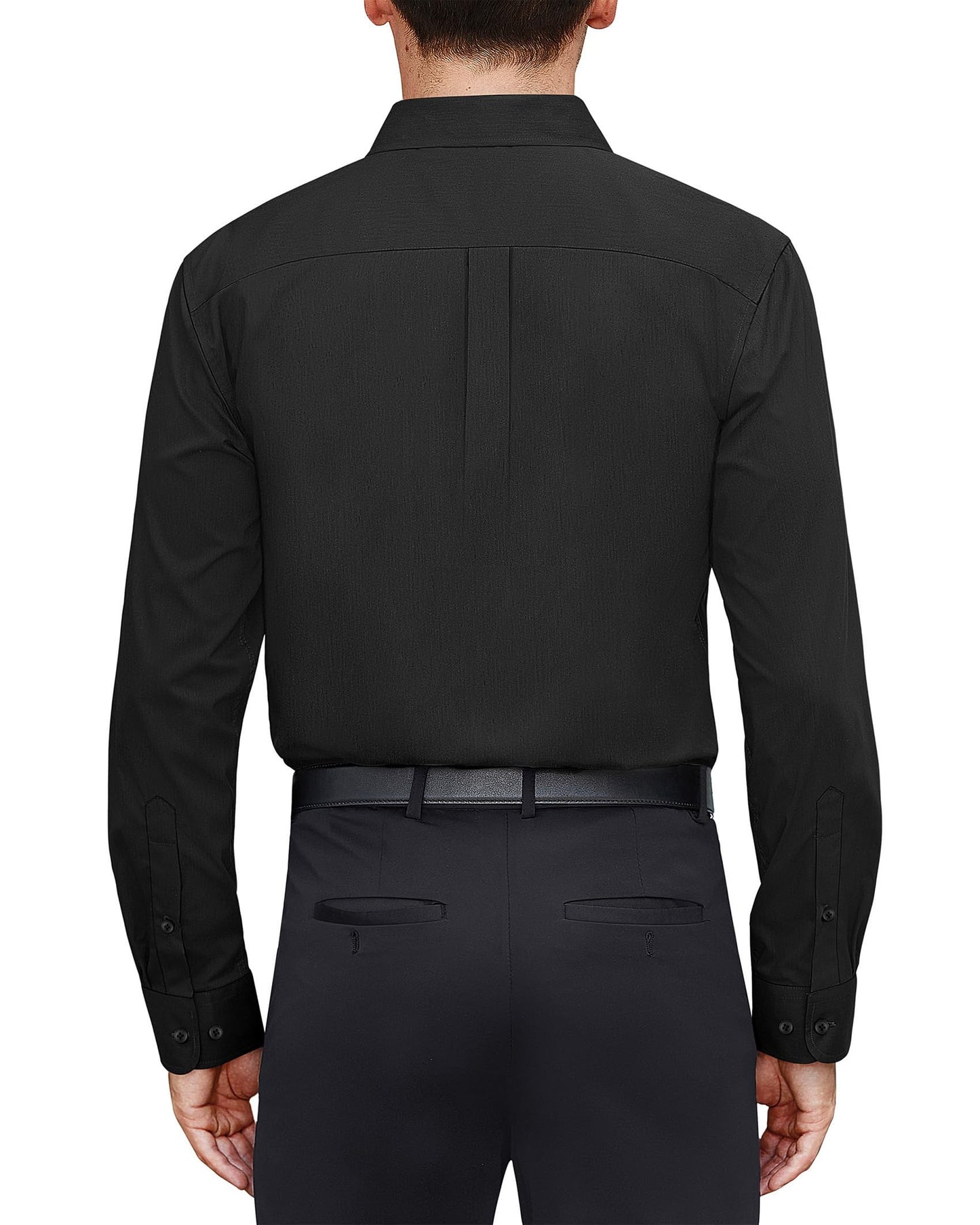 J.VER Men's Dress Shirts Cotton Stretch Long Sleeve Solid Formal Shirt Business Stain Shield Casual Button Down Shirts Black Small