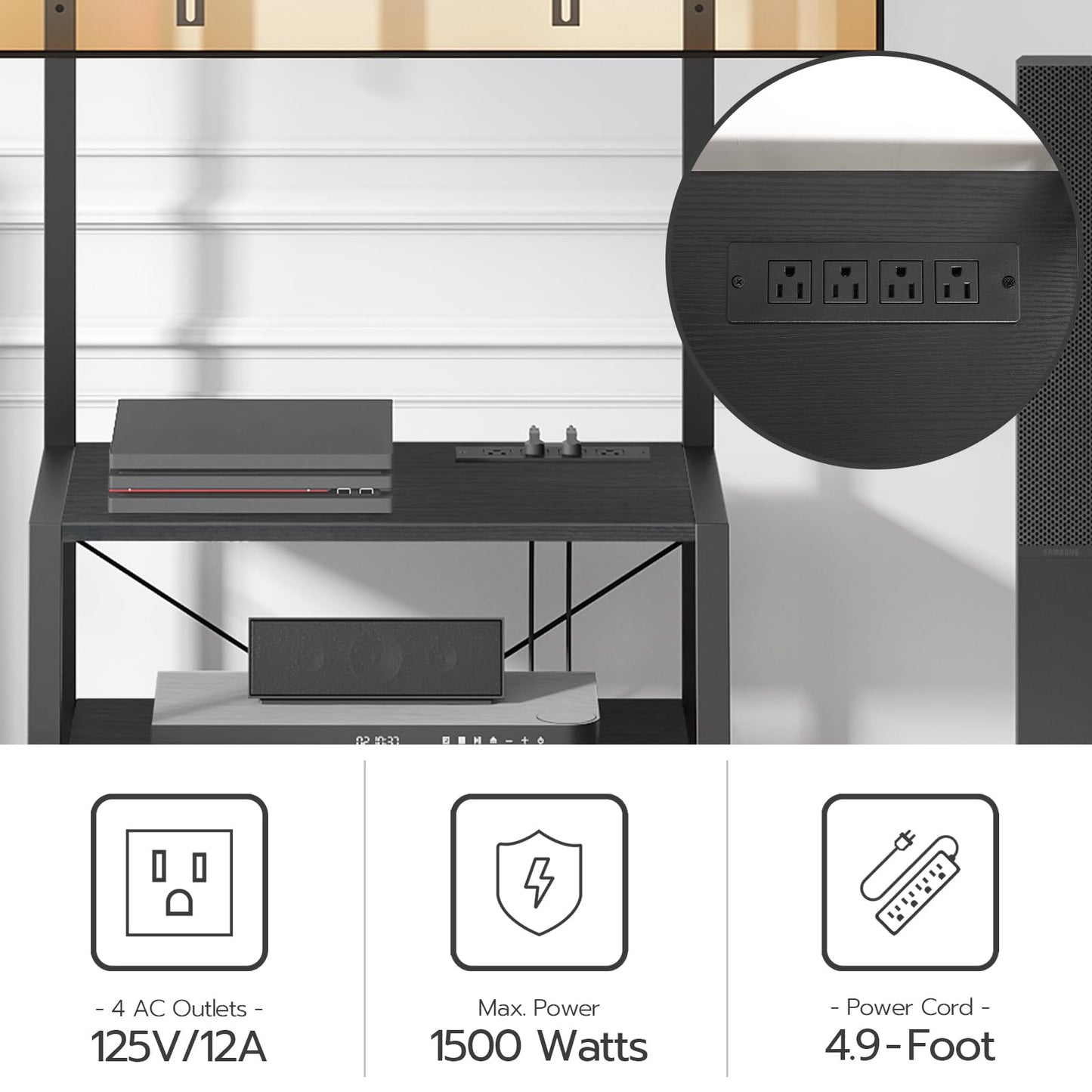 HOOBRO Rolling TV Stand with Mount and Power Outlet Up to 55 inch TV, Corner Entertainment Center, Small TV Stand with 3-Tier Storage Shelves for Living Room, Bedroom, Rustic Brown and Black BF66UDS01