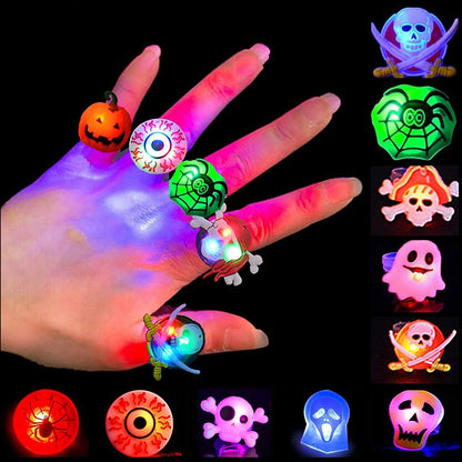 Halloween Light Up Rings 50Pcs Halloween Party Favors for kid Light Up Treat Glowing LED Ring for Kids Adults