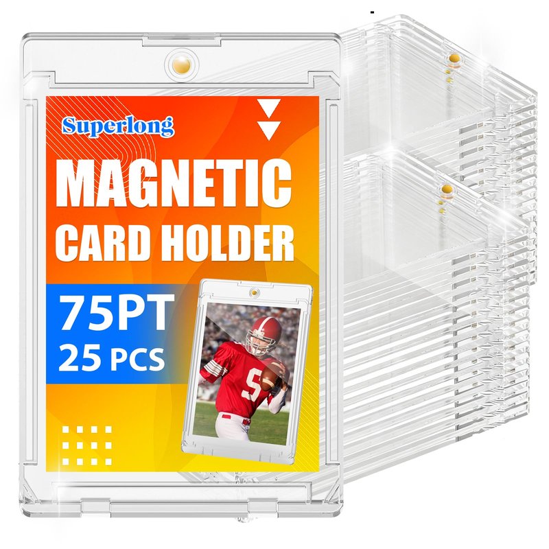 Superlong 75pt Magnetic Card Holder, 25ct Sports One Touch Card Holders with U-V Protection, Hard Plastic Trading Magnetic Case with 2 Strong Magnets for Baseball Game Collector Display Storage