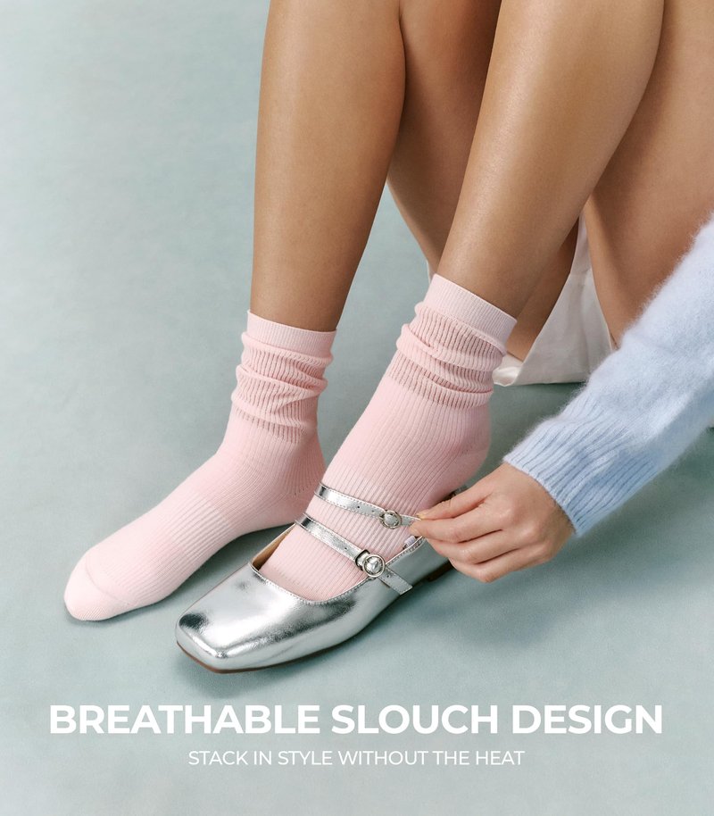 FITRELL Women's Soft Bamboo Rayon Dress Socks, Thin Breathable Calf Crew Scrunch Socks for Casual Trouser 5 Pairs, White/Cream/Green/Light Blue/Light Pink, Medium
