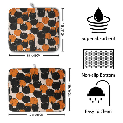 Happy Halloween Dish Drying Mat for Kitchen Counter 18x24 Inch Cute Pumpkin Black Cat Trick or Treat Drying Mats Large Microfiber Absorbent Dish Rack Pad for Coffee Bar Sinks Home Accessories