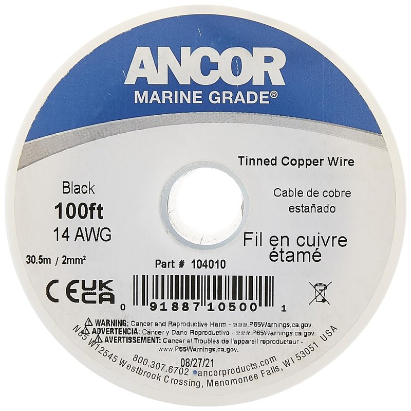 Ancor 184003 Tinned Copper Wire, 14 AWG (2mm2), Black - 18ft
