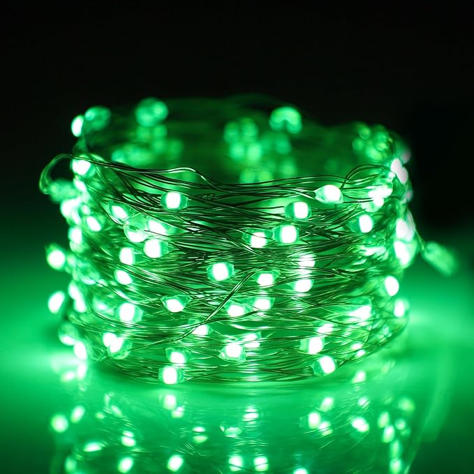 Mandiq 4 Pack Fairy Lights Battery Operated, String Lights 10ft 30 LEDs, Flashing and Constant Light Mode, Silver Wire Mini Lights for Festival, Christmas Decoration, Green