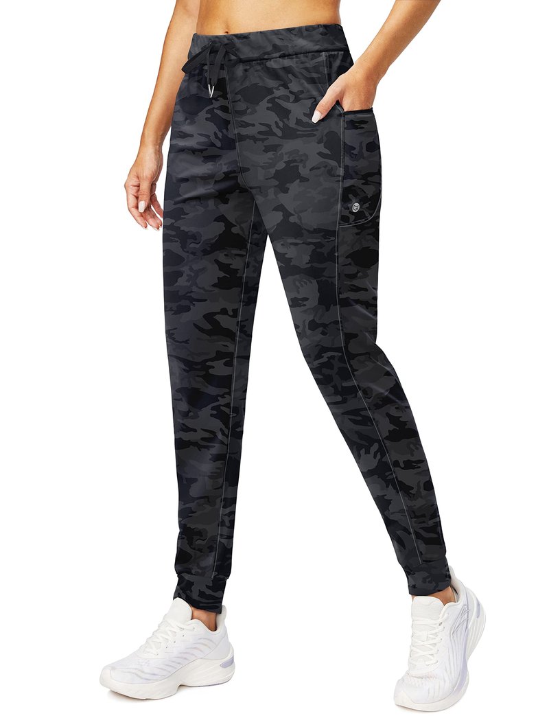 G Gradual Women's Joggers Pants with Zipper Pockets Stretch Tapered Athletic Joggers for Women Lounge, Jogging, Workout (Grey Camo, Medium)