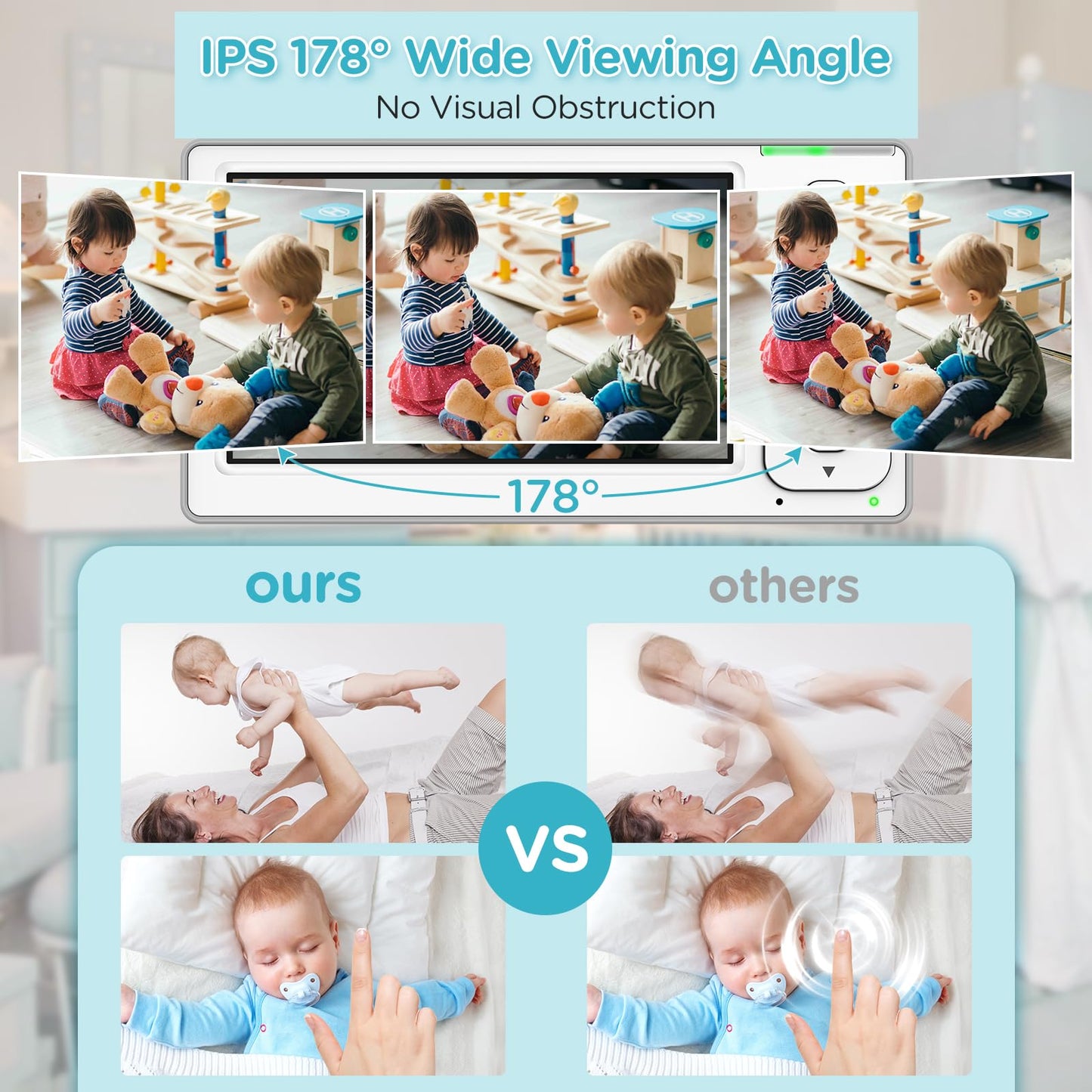 Blemil Baby Monitor with 2 Cameras and Audio, 4.3'' IPS Split-Screen Monitor with 29-Hour Battery, 1000ft Range Pan-Tilt-Zoom Video Baby Monitor No WiFi, 2X Zoom