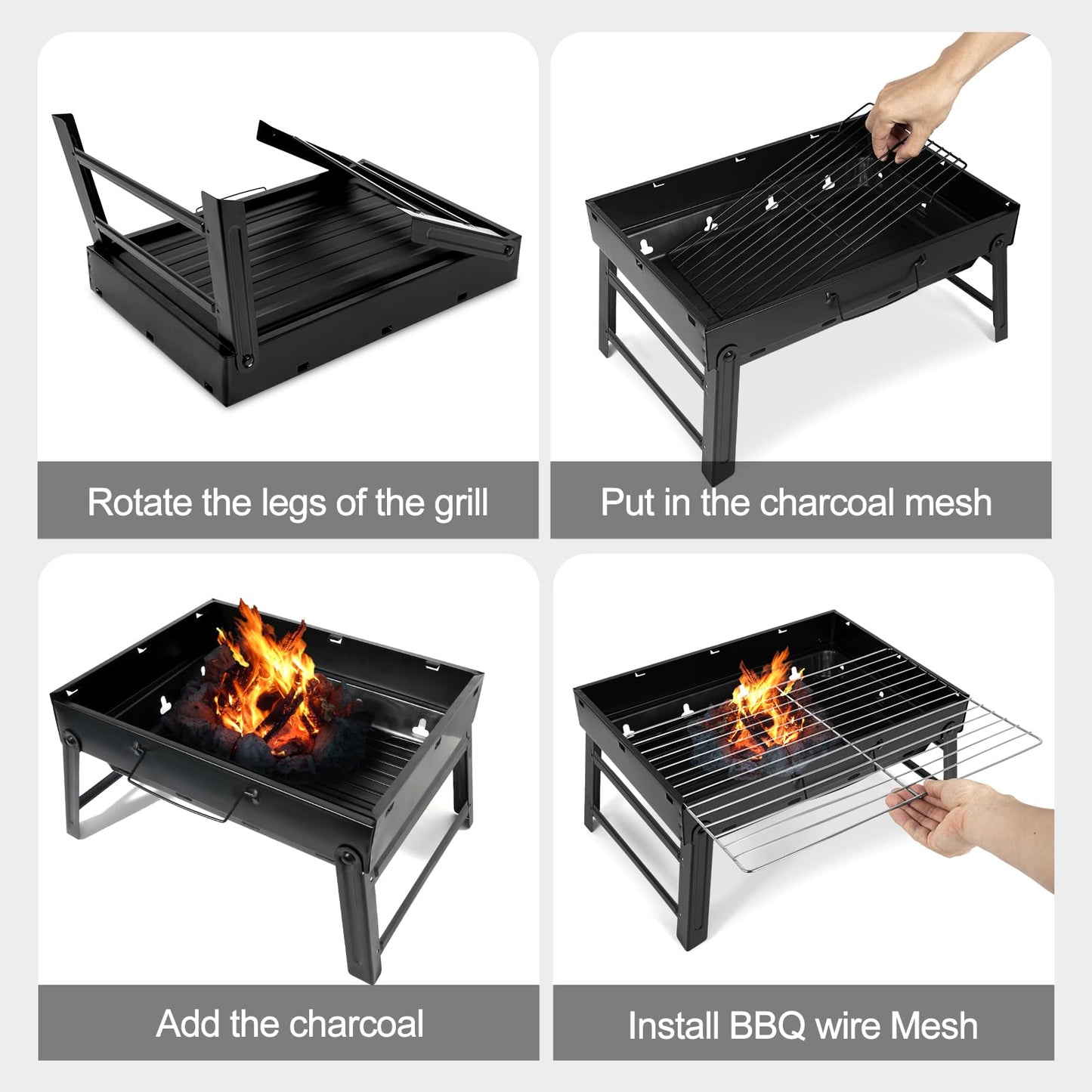 Barbecue Grill, AGM Charcoal Grill Portable Folding BBQ Grill Barbecue Desk Tabletop Outdoor Smoker BBQ for Picnic Garden Terrace Camping Travel