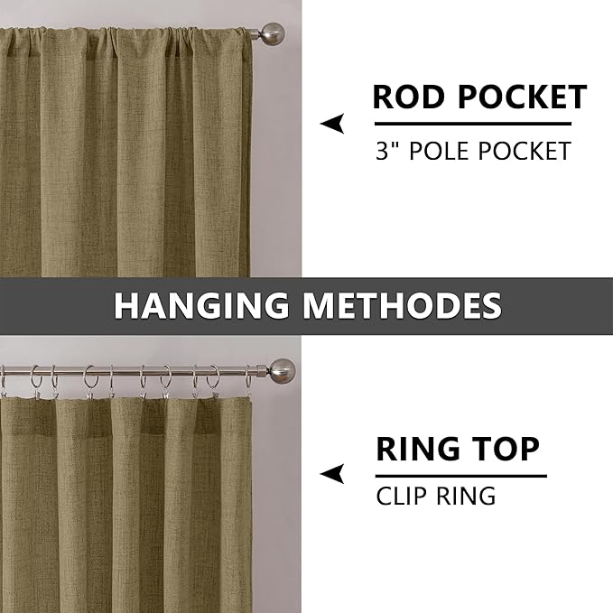 Tollpiz Linen Curtain Bedroom Rod Pocket Semi Sheer Curtains Burlap Light Filtering Thick Linen Drape for Living Room, 38 x 84 inches Long, Taupe, Set of 2 Panels