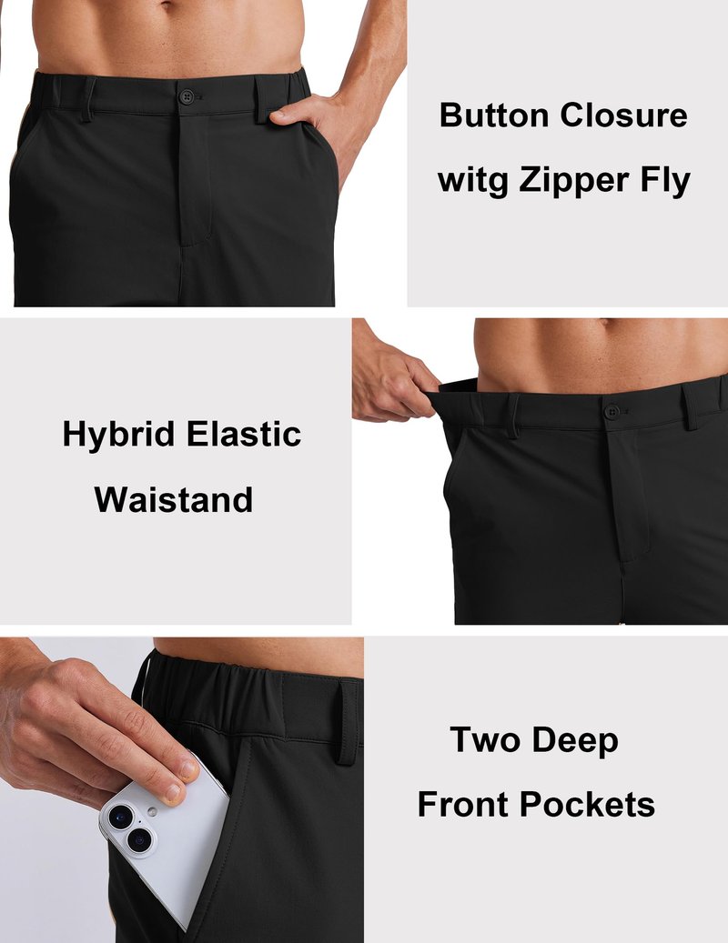 COOFANDY Mens Dress Pants Stretch Golf Pants Lightweight Casual Work Pants with Elastic Waistband (Black, 32W32L)