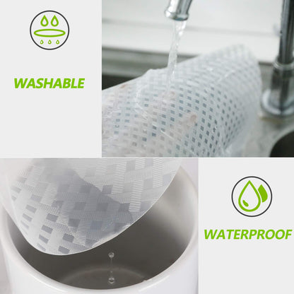 HooTown Refrigerator, Fridge Shelf Liners and Drawer Mats 11.8 Inch Wide x 393.7 Inch Long, Non Adhesive EVA Plastic Washable Waterproof Pads for Kitchen Cabinet, Pantry Closet, Cupboard, Clear