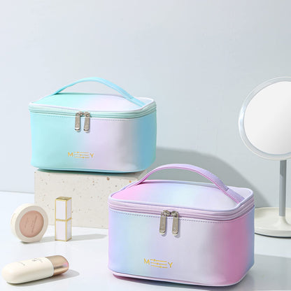 Gradient Makeup Bag Small Travel Cosmetic Bags for Teen Girls Zipper Pouch Makeup Organizer Waterproof Cute Pink Purple Blue Green(Rainbow Pink)