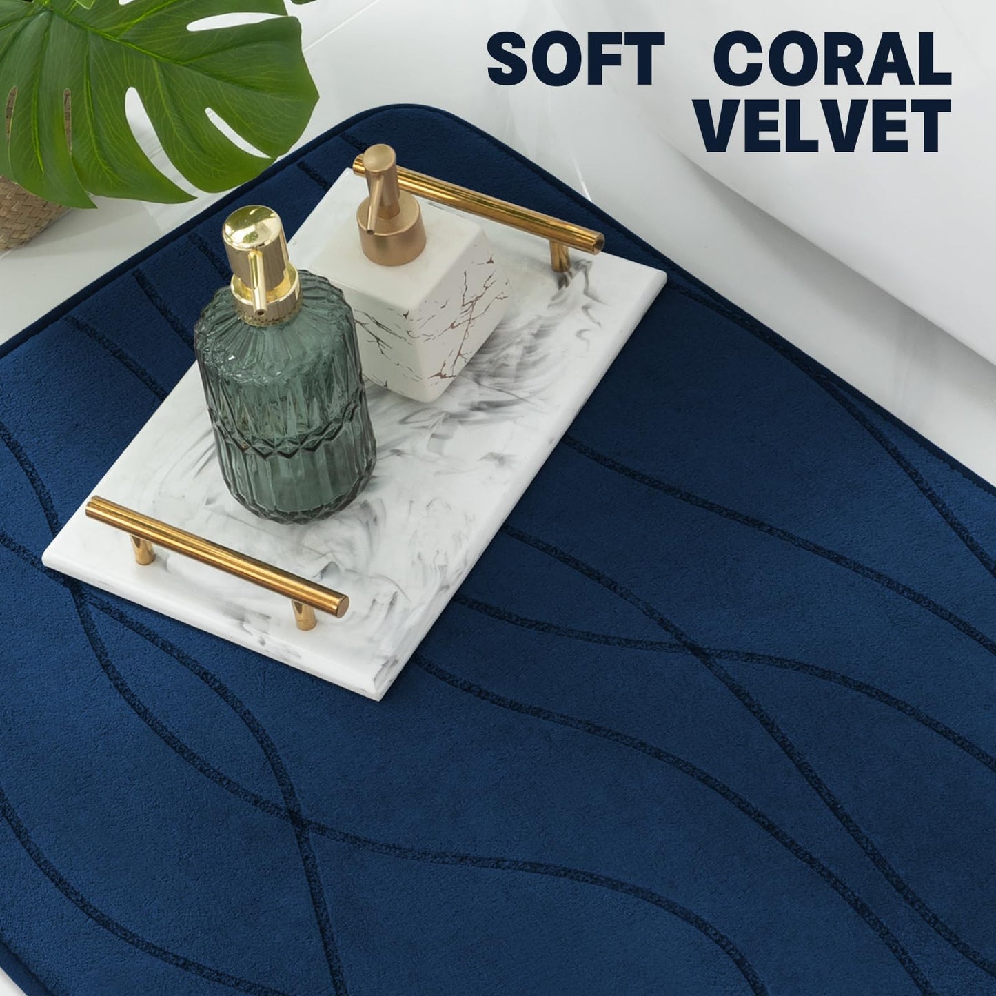 YIHOUSE Memory Foam Bathroom Rug Sets, Navy Blue, 5 Piece