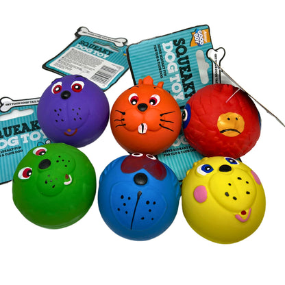 6 x Latex Faceballs Dog Puppy Toy Tennis Balls Sized Soft Squeaky Face Balls