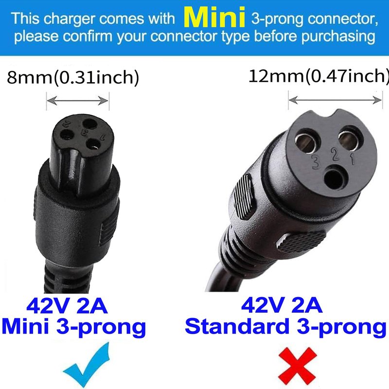 0.31inch 42V 2A Power Adapter with 3-Prong Inline Connector for Dirt Quad, Pocket Mod, Sports Mod 36V Lithium Battery Power Supply - Compact/Portable Charger