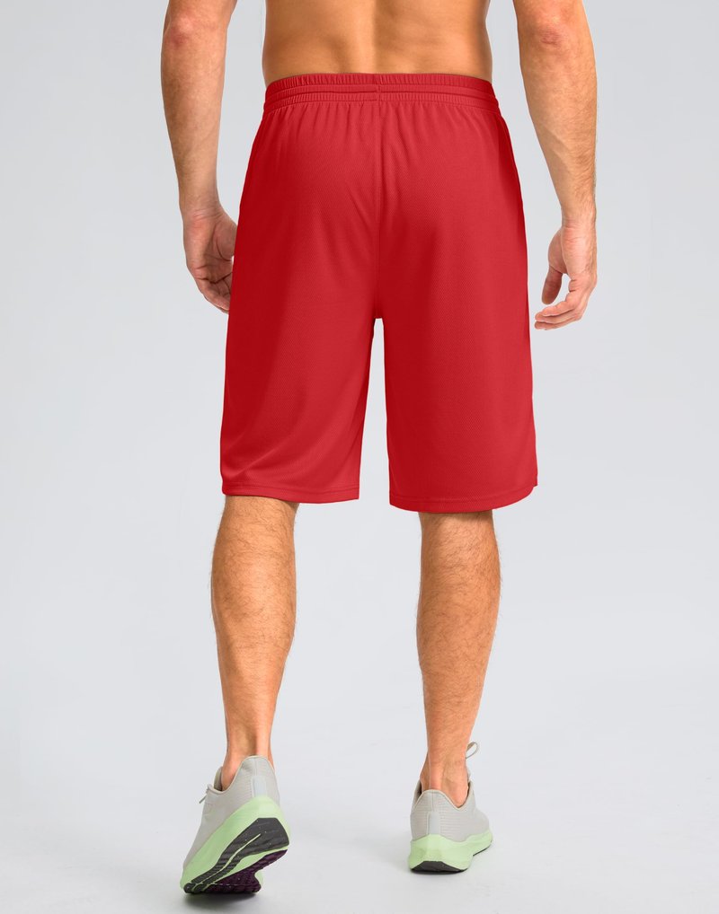 Men's Athletic Shorts with Pockets 9" / 11" Long Basketball Shorts Lightweight Quick Dry Gym Workout Shorts for Men(Red,XXXL)
