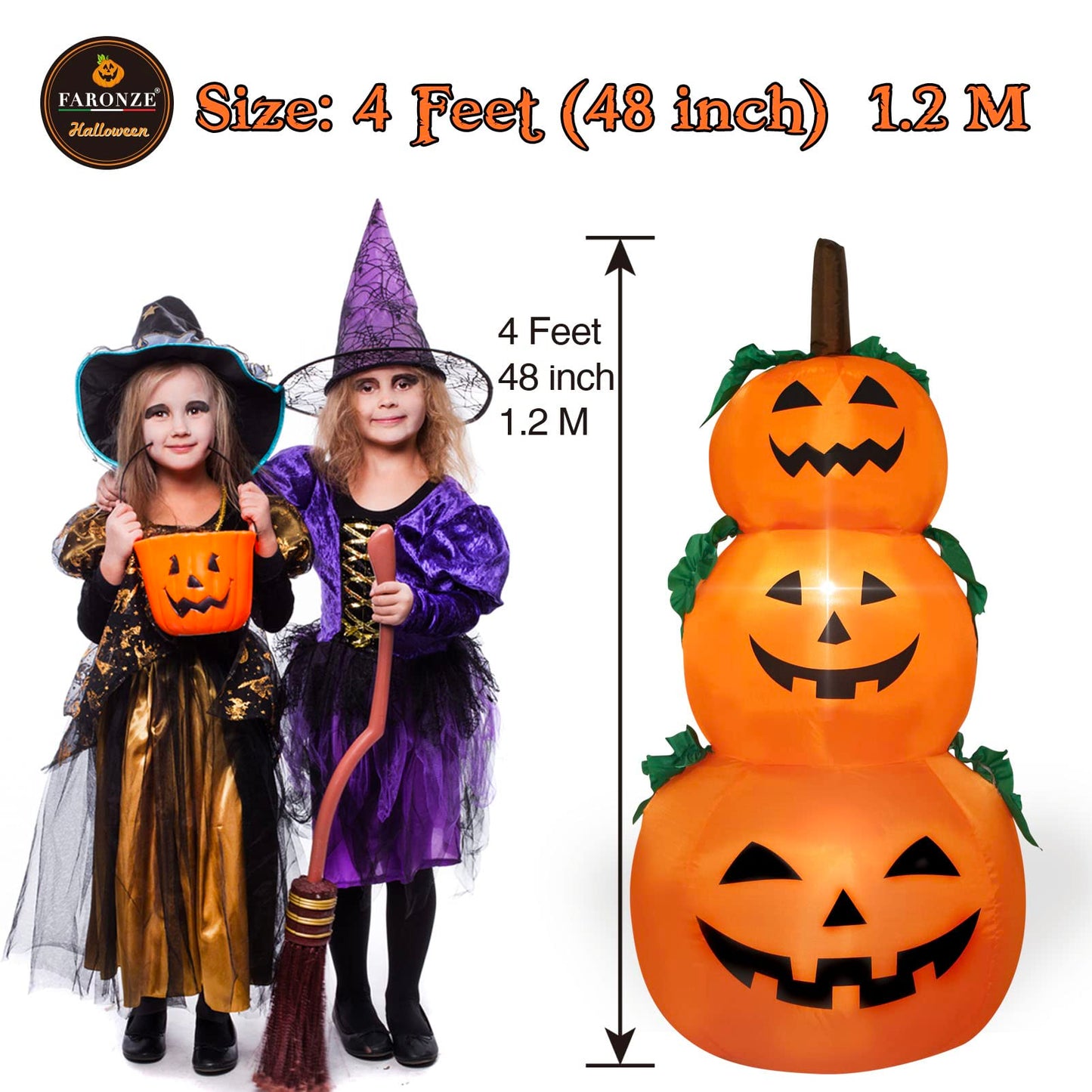 Decfine Halloween Blow up Inflatable Pumpkin Decoration-Lighted Inflatable Pumpkin for Home Yard Garden Indoor and Outdoor Decoration with Built in Fan and Anchor Ropes (3 Halloween Pumpkin)