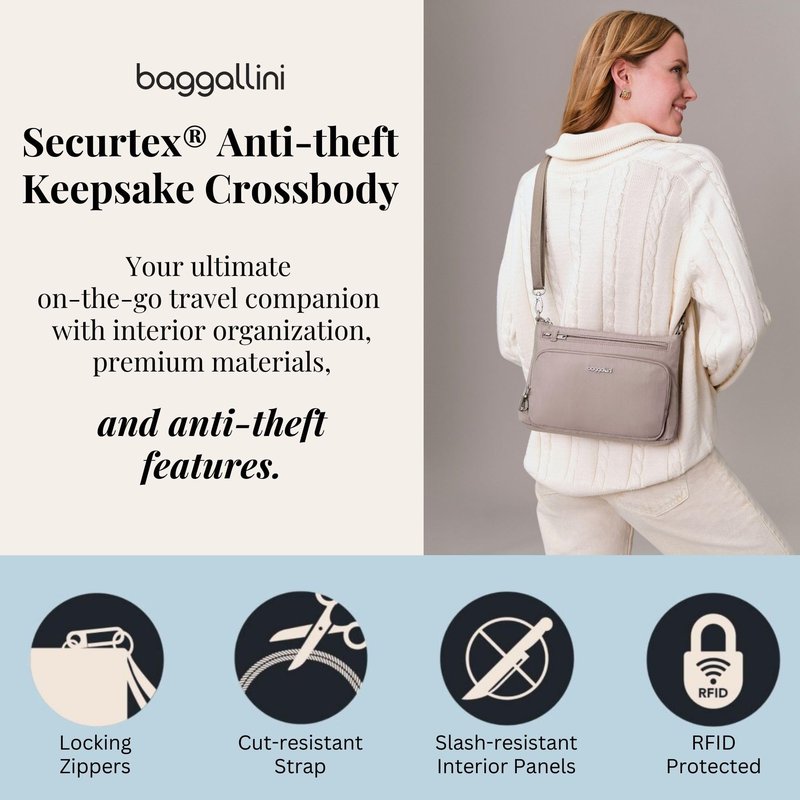 Securtex Anti-Theft Keepsake Crossbody - 9.8”x7”x1.9" Travel Safe Bag w/Locking Zippers, Slash-Resistant, RFID