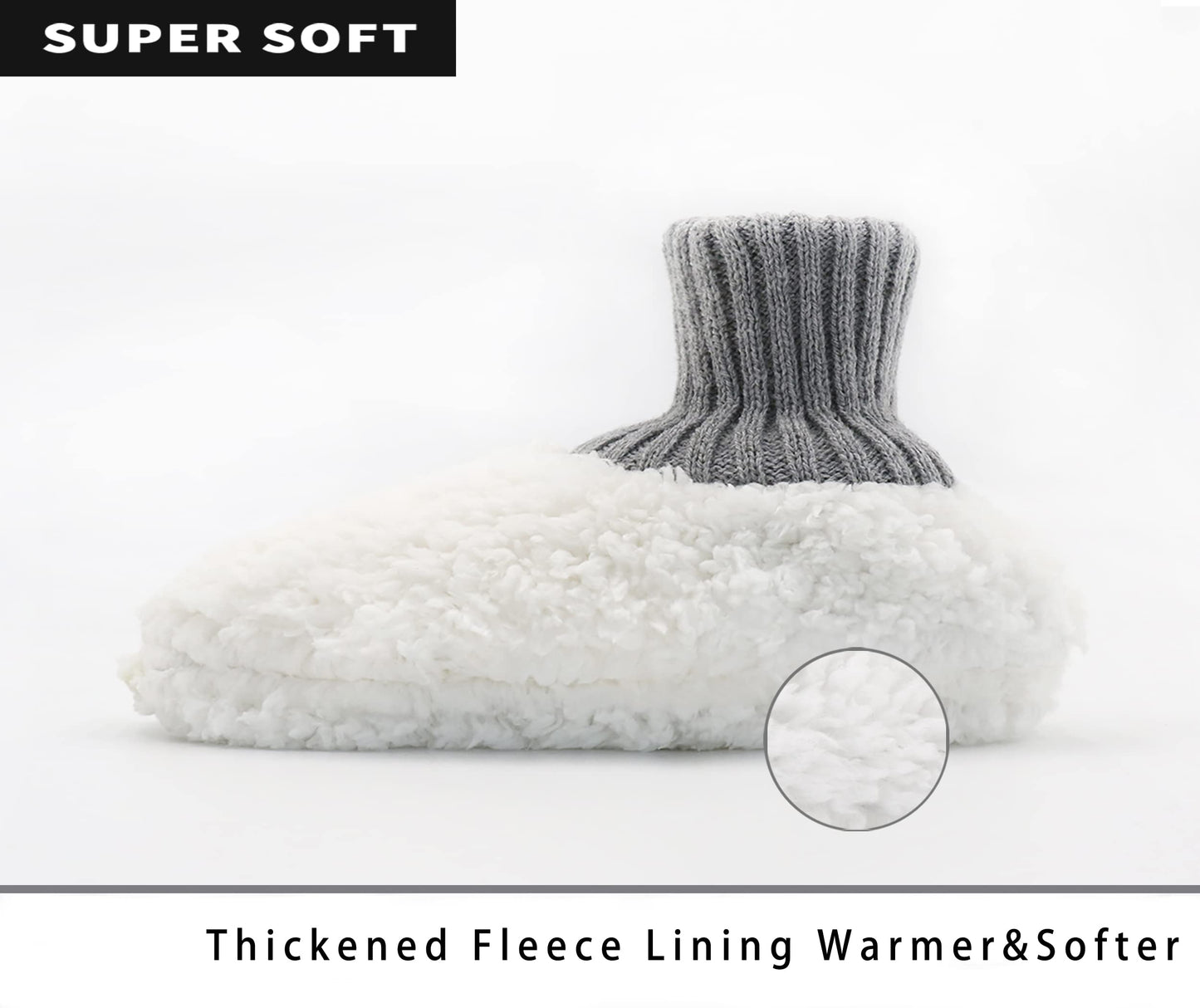 Panda Bros Men's Slipper Socks, Winter Cable Knit Non-Skid Warm Cozy Soft Indoor Socks With Fluffy Sherpa Lined