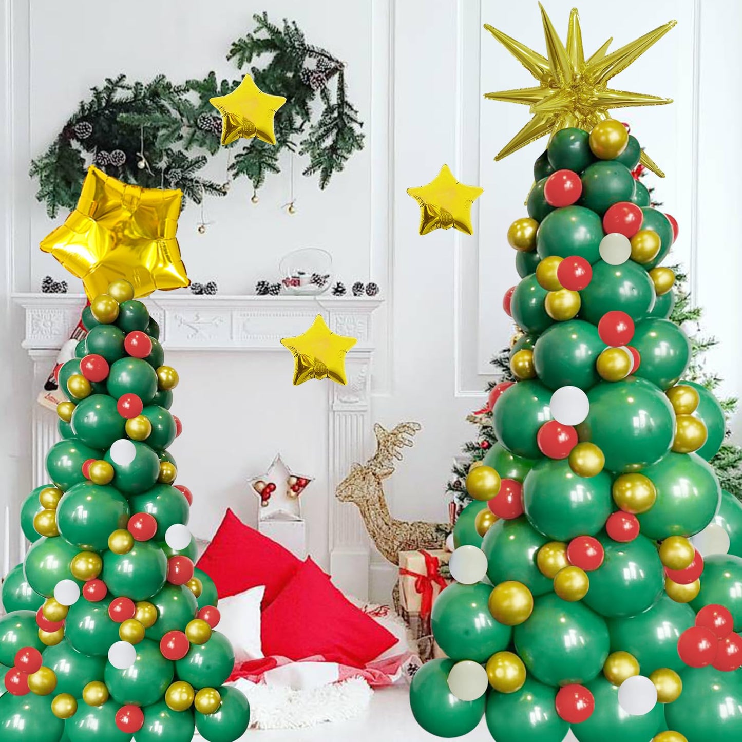 JANEF 122pcs Christmas Balloon Garland Arch Kit, Green Red Golden Latex Balloons Tree with Golden Balloons for Christmas Birthday Party Decoration