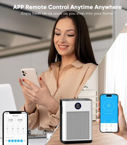 FRESHDEW Air Purifier for Home Up to 2300ft² With H14 True HEPA Smart WiFi Control & Double-Sided Intake | 22dB Ultra Quiet for Bedroom/Pet Homes | Removes Smoke, Odors, Pollen, Dust, Dander