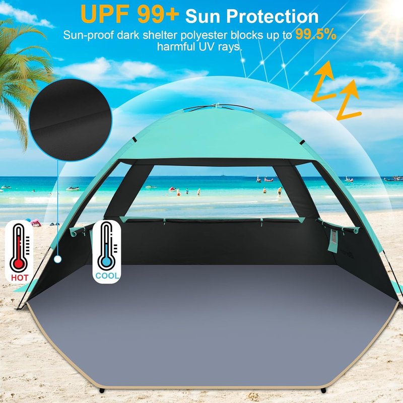 Beach Tent Sun Shelter for 3-10 People | UPF 50+ UV Protection, Lightweight & Easy Setup