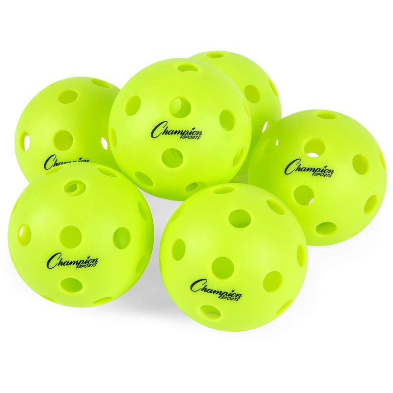 Champion Sports Indoor Pickleball Balls: USAPA Approved Official Size Tournament Pickleballs - Optic Yellow Pickleball Ball Set for Indoor Courts - 6 Pack