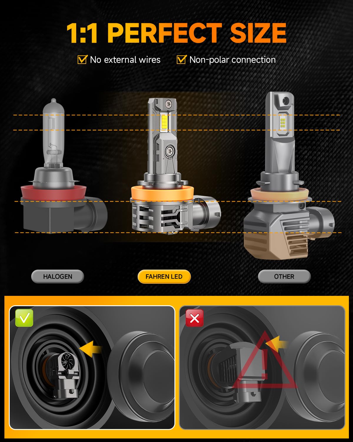 FAHREN H11 9005 Light bulbs Combo, [Upgraded&Brightest] 60000LM 900% Super Bright H9 H8 HB3 Off-Road Use or Fog Light Bulbs,6500K White Non-Polarity Plug and Play, Pack of 4