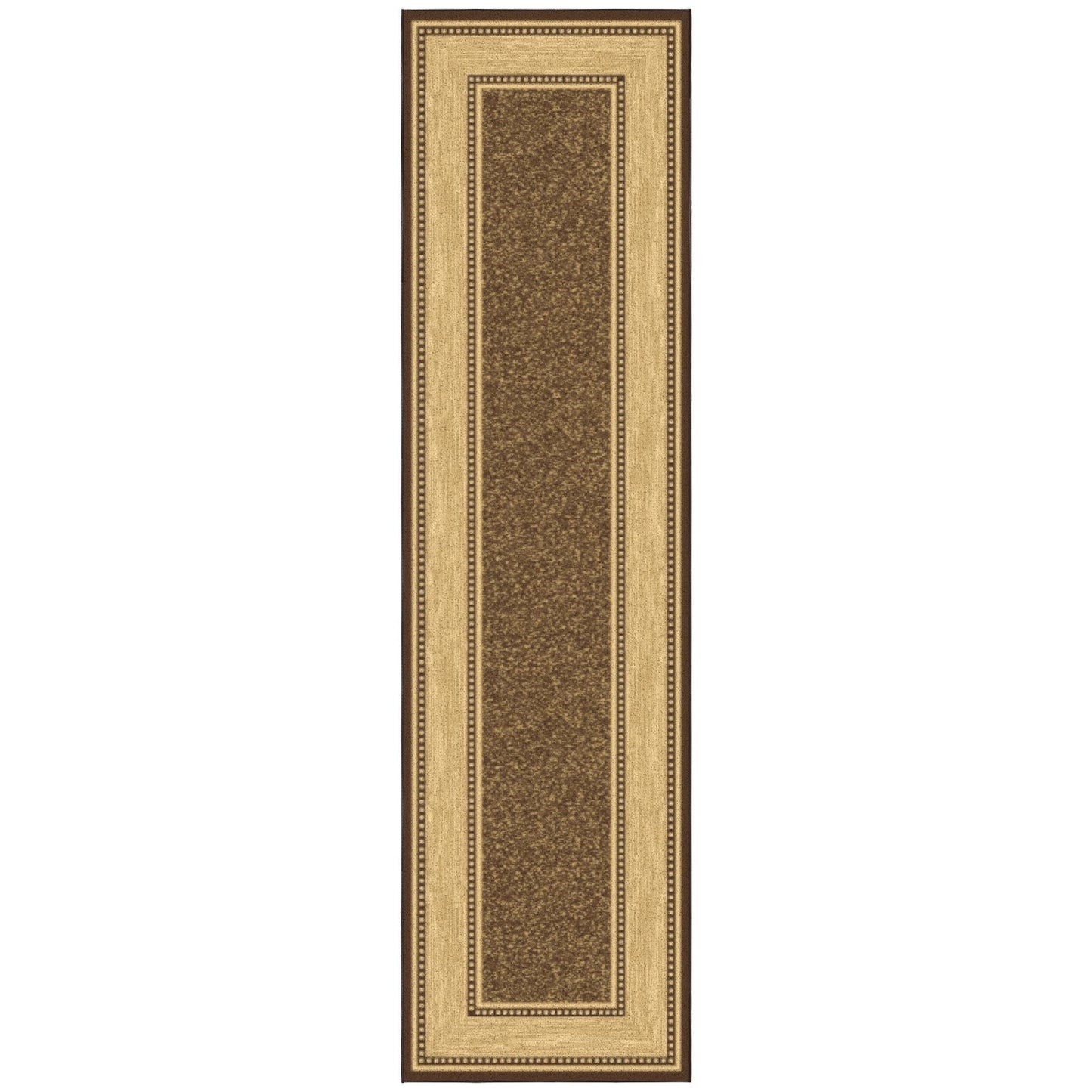 Ottomanson Hallway Runner Rug 2'7" x 9'10" – Non Slip Rubber Backed Carpet Runner for Hallways, Entryway, Living Room, Long Low Pile Indoor Floor Runner Rug, Border Brown