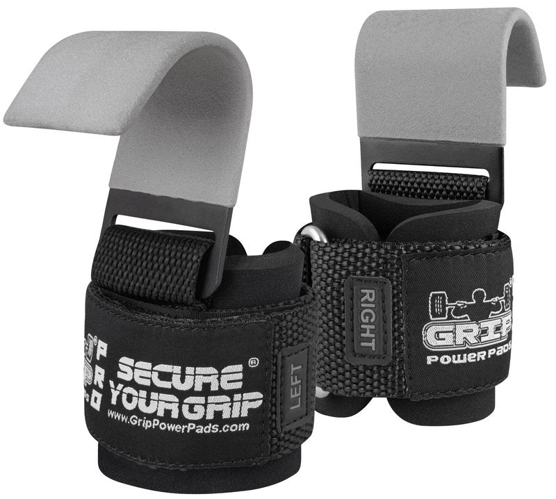 Weight Lifting Hooks Heavy Duty PRO Lifting Wrist Straps Deadlift Straps Power Lifting Grips Weightlifting Gym Gloves Men & Women (Gray, Men-Wrist Size Large)