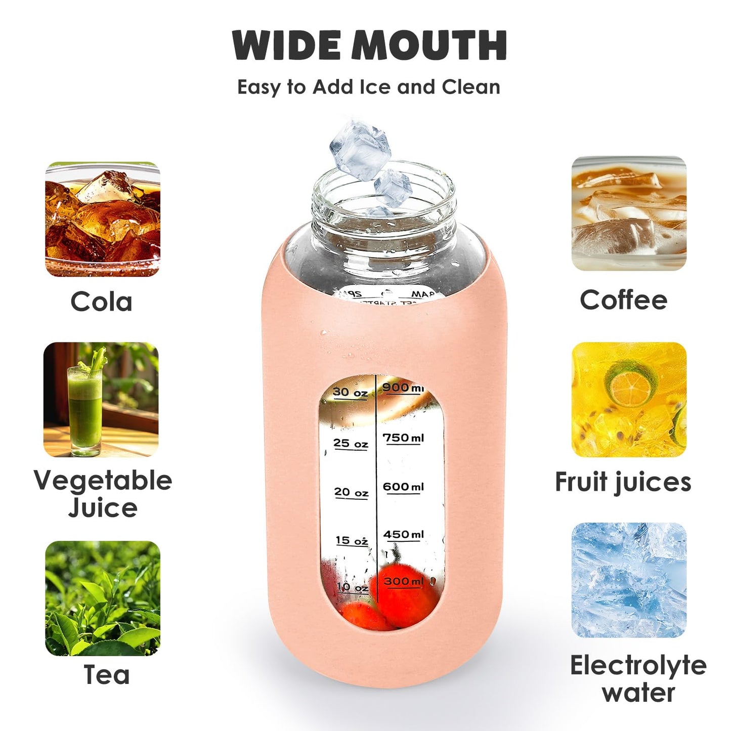 40oz Glass Water Bottle with Handle Lid Time Marker Motivational Sport Water Jug with Silicone Sleeve Water Flask Canteen Wide Mouth Water Bottle for Gym Workout Travel Office Home Everyday Hydration