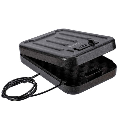 BAGKOOL Fireproof Security Box with 3-Digit Combination Lock, Portable Safe for Guns, Money, Documents - 39IN Patented Security Cable Included - Ideal for Valuables and Firearms, Size 9.4x6.5x2 IN