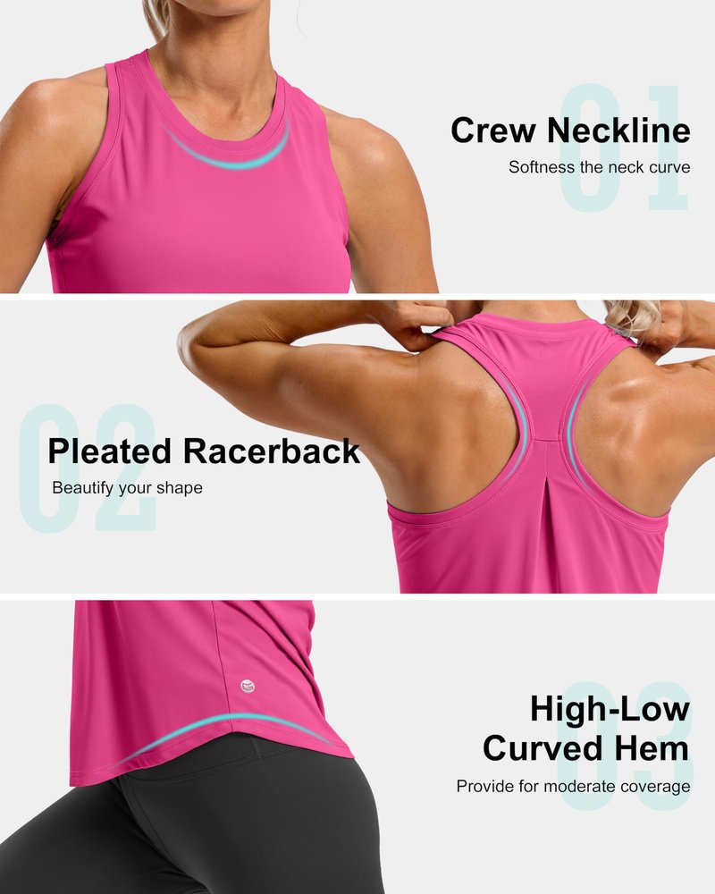 G Gradual Women's Workout Tank Tops Racerback Athletic Yoga Tops Loose Fit Sleeveless Running Gym Sports Shirts for Women(Magenta,L)