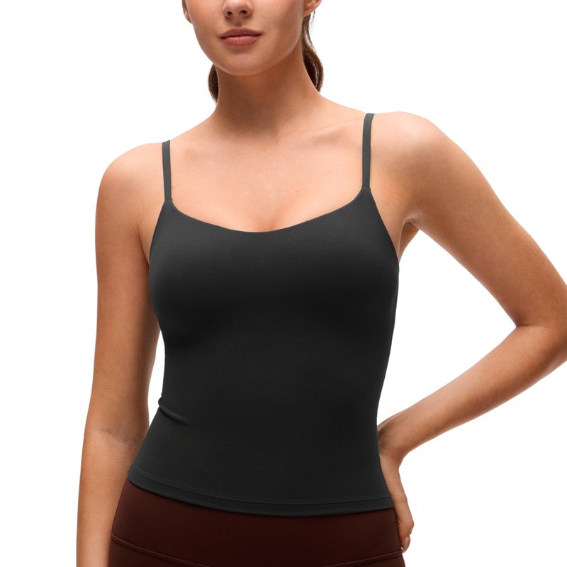 CRZ YOGA Softness Mold Butterluxe Camisole Tank Top for Women - Crop Adjustable U Back Workout Shirt with Built in Shelf Bra Black Medium