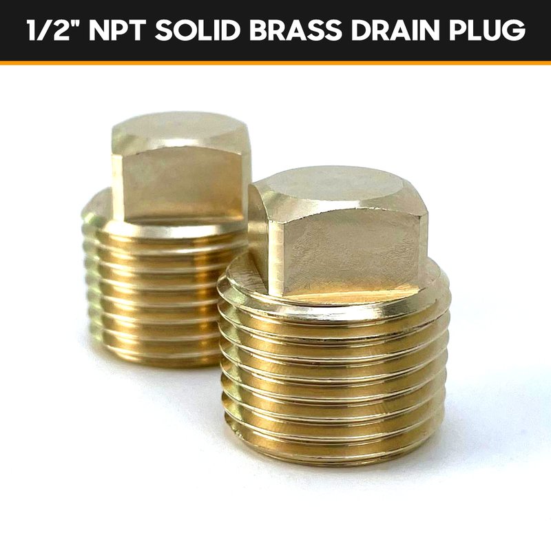 HAPDEN Boat Plugs 1/2 Inch Npt Solid Brass Boat Drain Plug, 2 Pack Garboard Drain Plug Boat Drain Plug Fits Most Boat Hulls (1/2 Inch NPT)