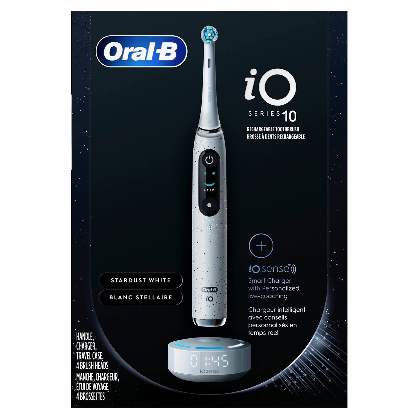 Oral-B iO 10 Electric Toothbrush with Pressure Sensor, 4 Brush Heads, Travel Case - 7 Modes, 2 Min Timer