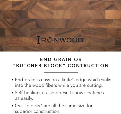Ironwood Gourmet 28218 Square Charleston End Grain Chef's Board , Acacia Wood 14" Square