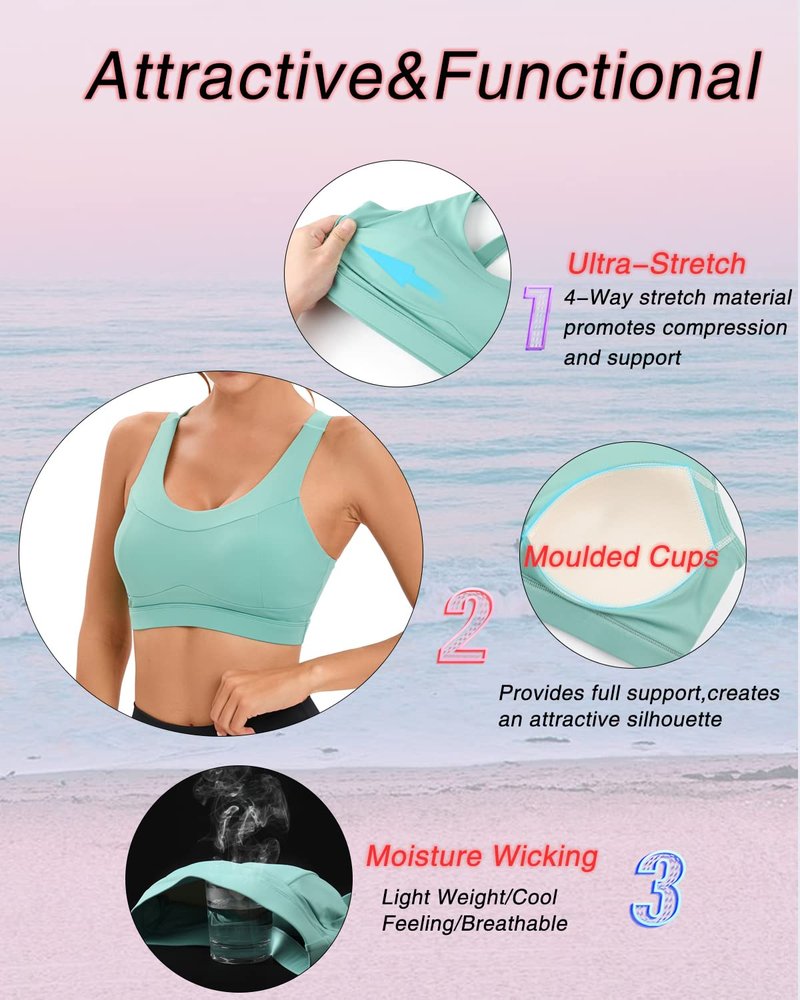 RUNNING GIRL High Impact Sports Bras for Women,Racerback Green Bra Workout Crop Tank Tops Longline Sports Bra Push up(WX2667 Green XXL)