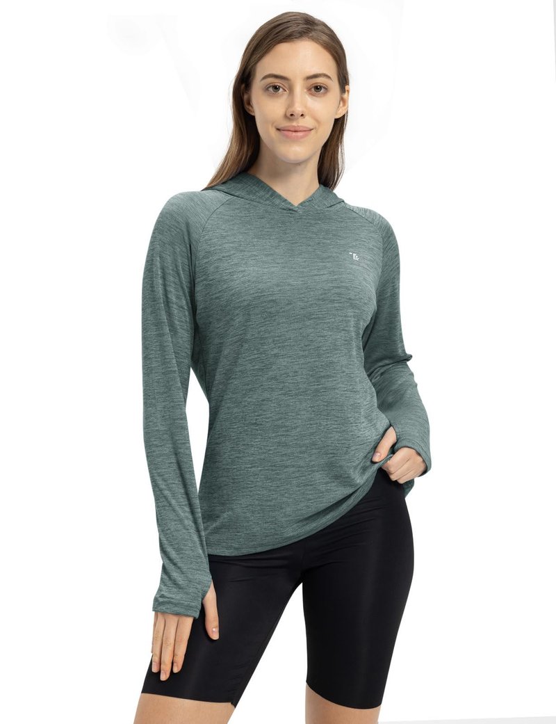 TBMPOY Womens UPF 50+ Sun Protection Hoodie Shirt Long Sleeve Fishing Hiking Outdoor UV Shirt Lightweight 6-Cyan M