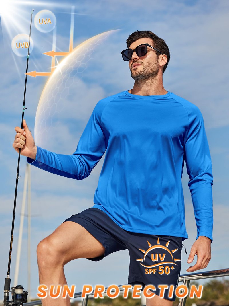 ZITY 7 Pack Sun Shirts for Men UV Protection Long Sleeve Crew Neck Running Activewear T-Shirts